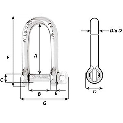 Wichard Self-Locking Long D Shackle - Diameter 6mm - 1/4" [1213W]