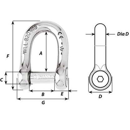 Wichard Self-Locking Allen Head Pin D Shackle - 12mm Diameter - 15/32" [1306W]