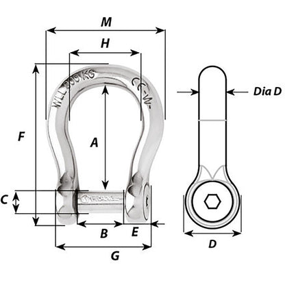 Wichard Self-Locking Allen Head Pin Bow Shackle - 6mm Diameter - 1/4" [1343W]