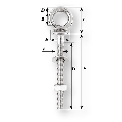 Wichard Eye Bolt - M10 x 150mm - Length 100mm [6495W]