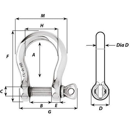 Wichard HR Bow Shackle - 12mm Pin Diameter [11246W]