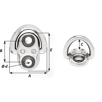 Wichard Folding Pad Eye - 6mm Diameter (15/64") - 2 Fixed Holes [6684W]