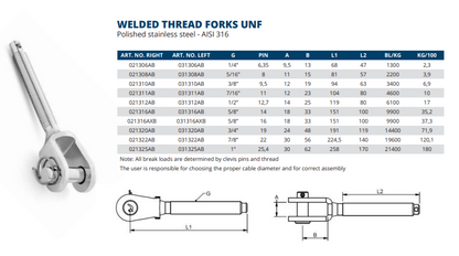 Welded Thread Fork UNF